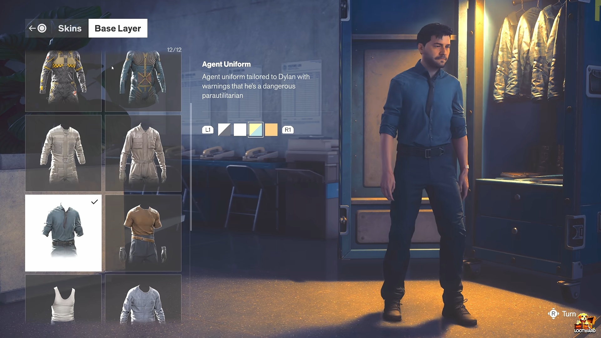 Agent Uniform in Base Layer menu