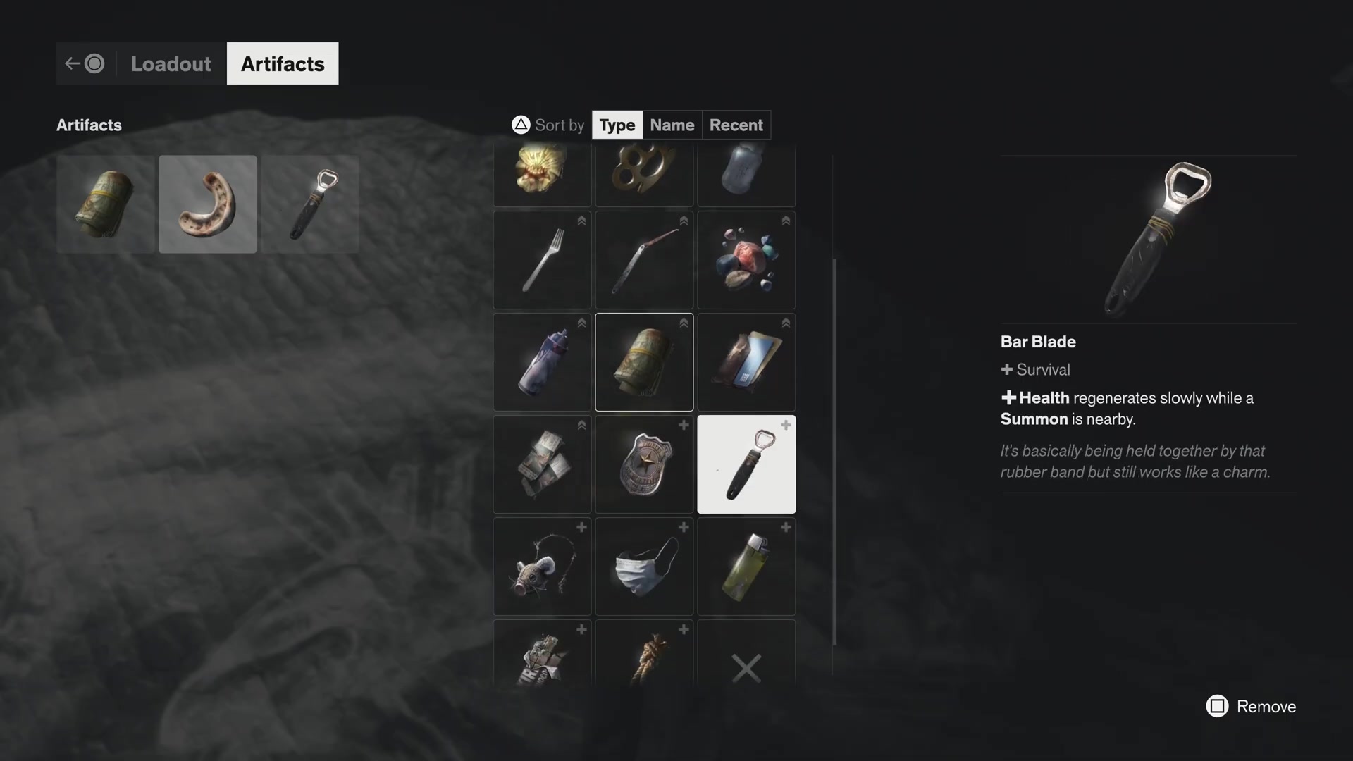 Bar Blade menu stating slow health regeneration while a Summon is nearby