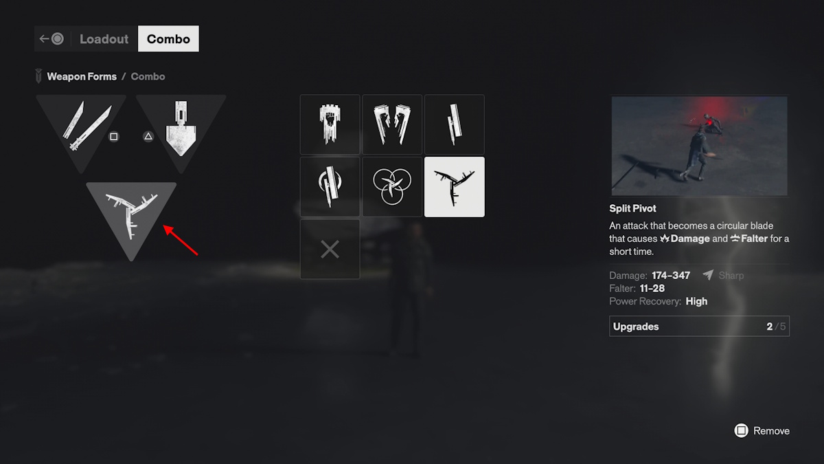 Split Pivot selected in the lower Combo triangle of the Loadout screen