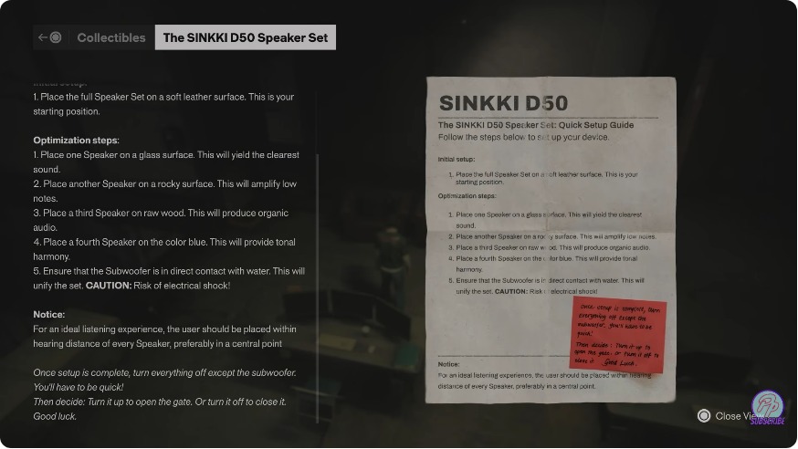 SINKKI D50 quick setup note with the five surface requirements