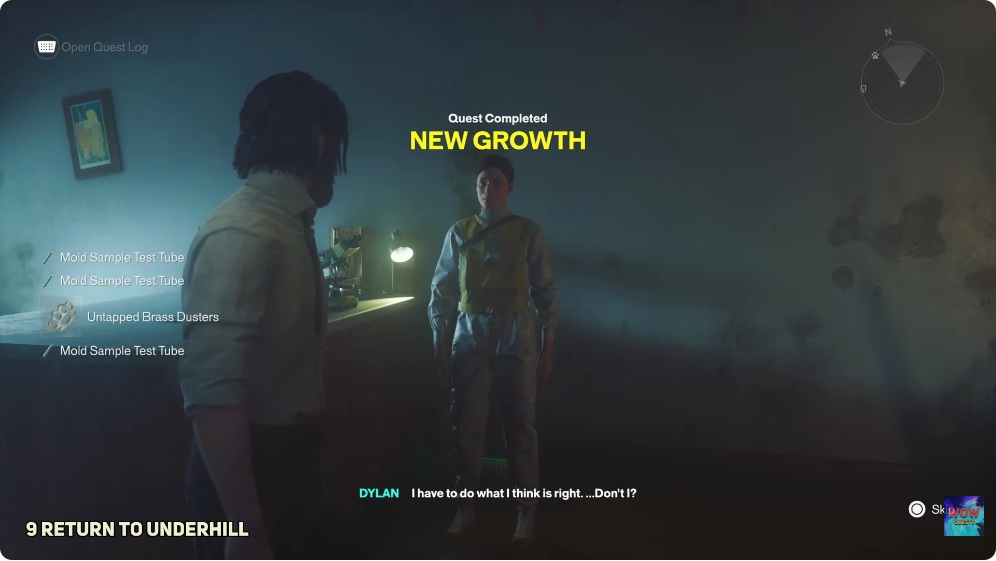 New Growth completion banner and Untapped Brass Dusters reward