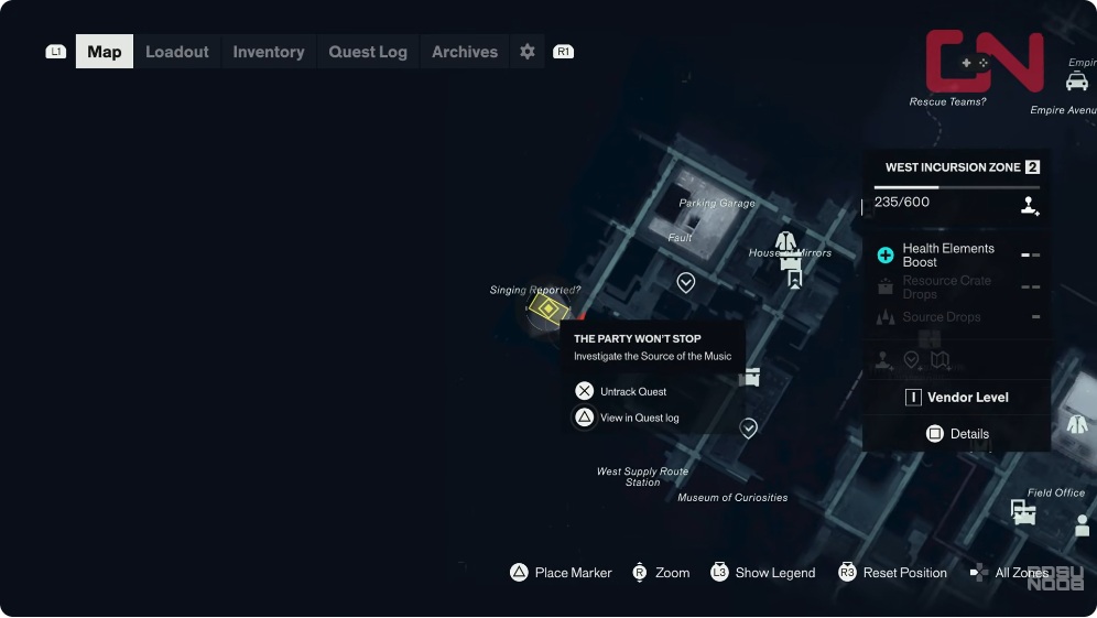 The Party Won’t Stop map marker beside Singing Reported in the West Incursion Zone