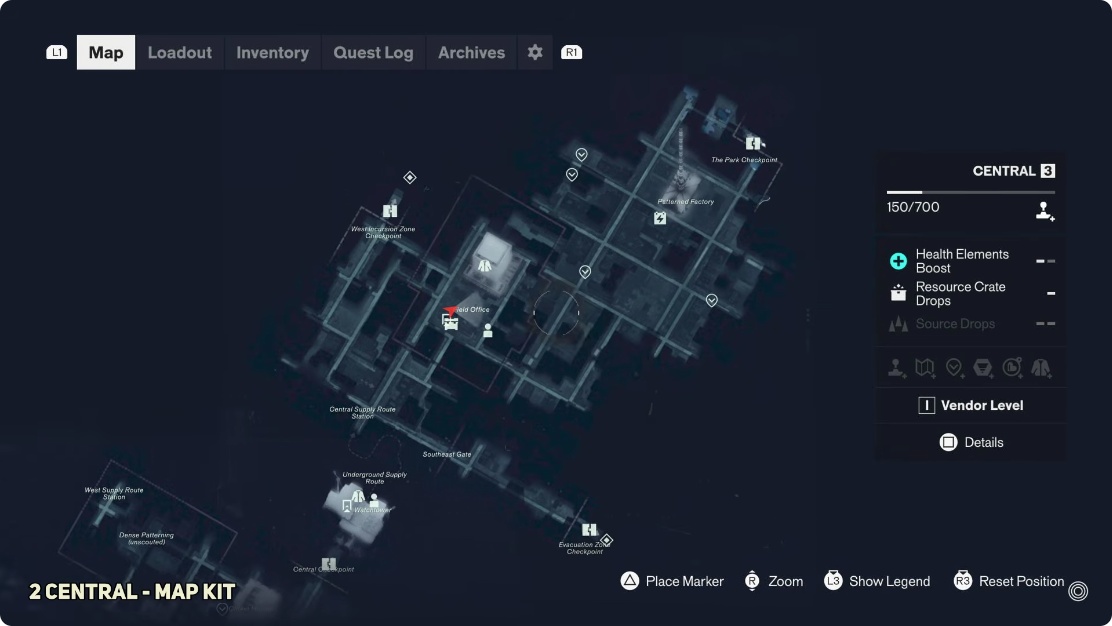 Central game map with Field Office and neighboring region checkpoints
