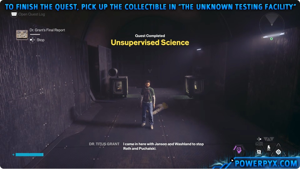 Unsupervised Science quest completion banner at Dr Grant’s body