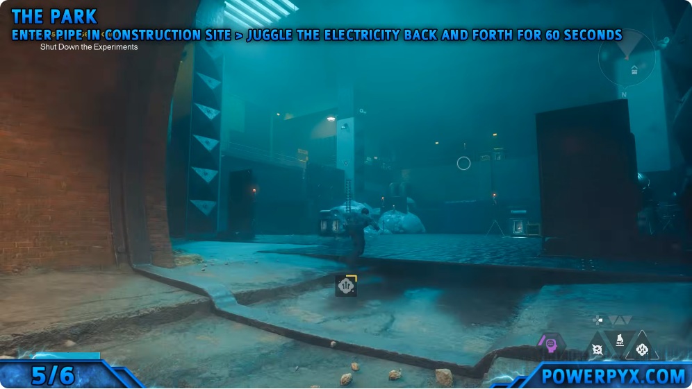 Power Core sockets on the floor and raised platforms of The Park testing room