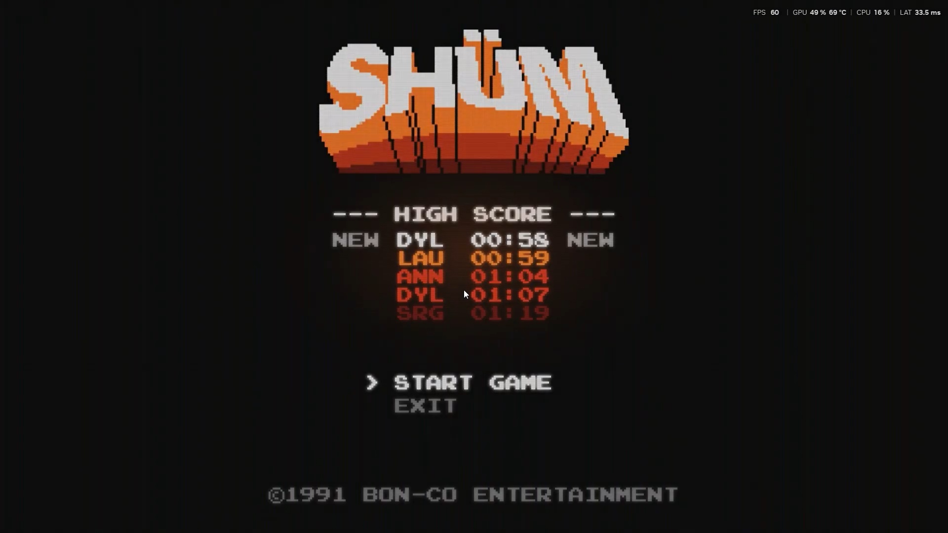 Central SHUM leaderboard with a new DYL time of 00:58 above LAU at 00:59