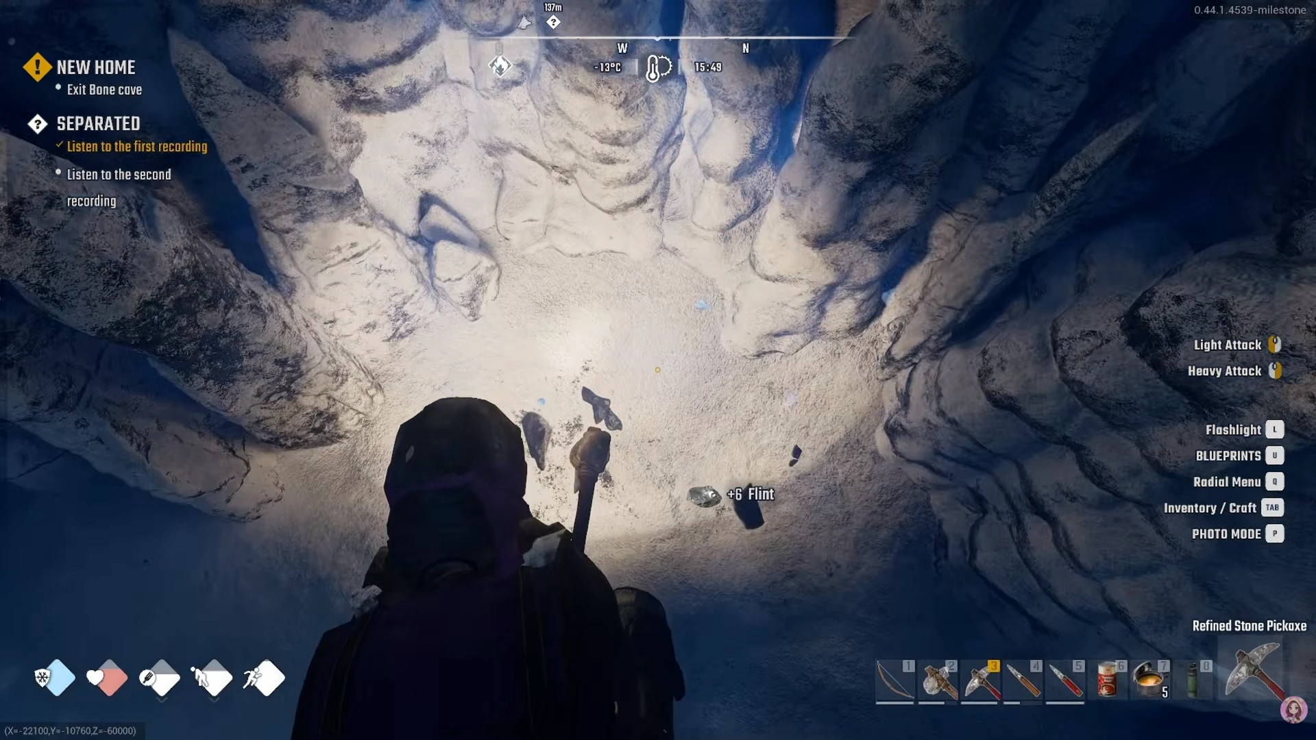The boulder has broken and the game displays a Flint gain.