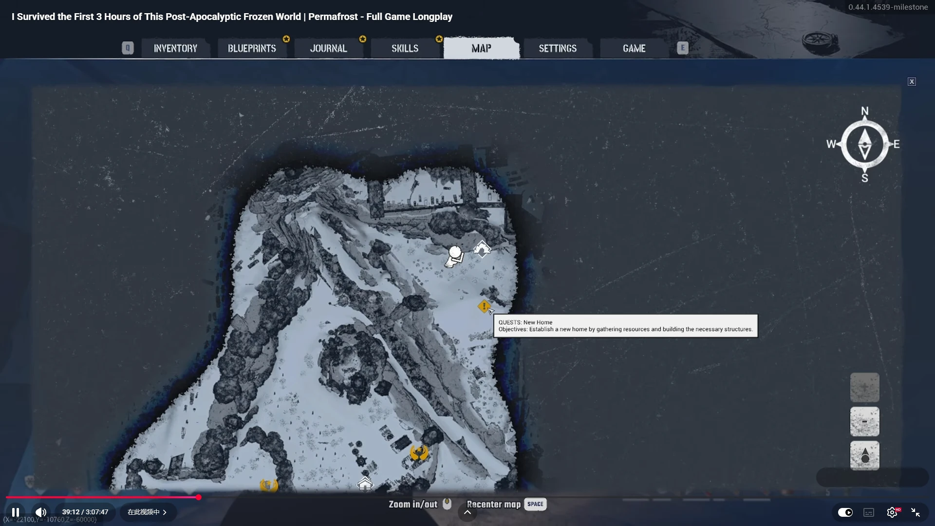 Actual Permafrost map interface showing the New Home quest marker