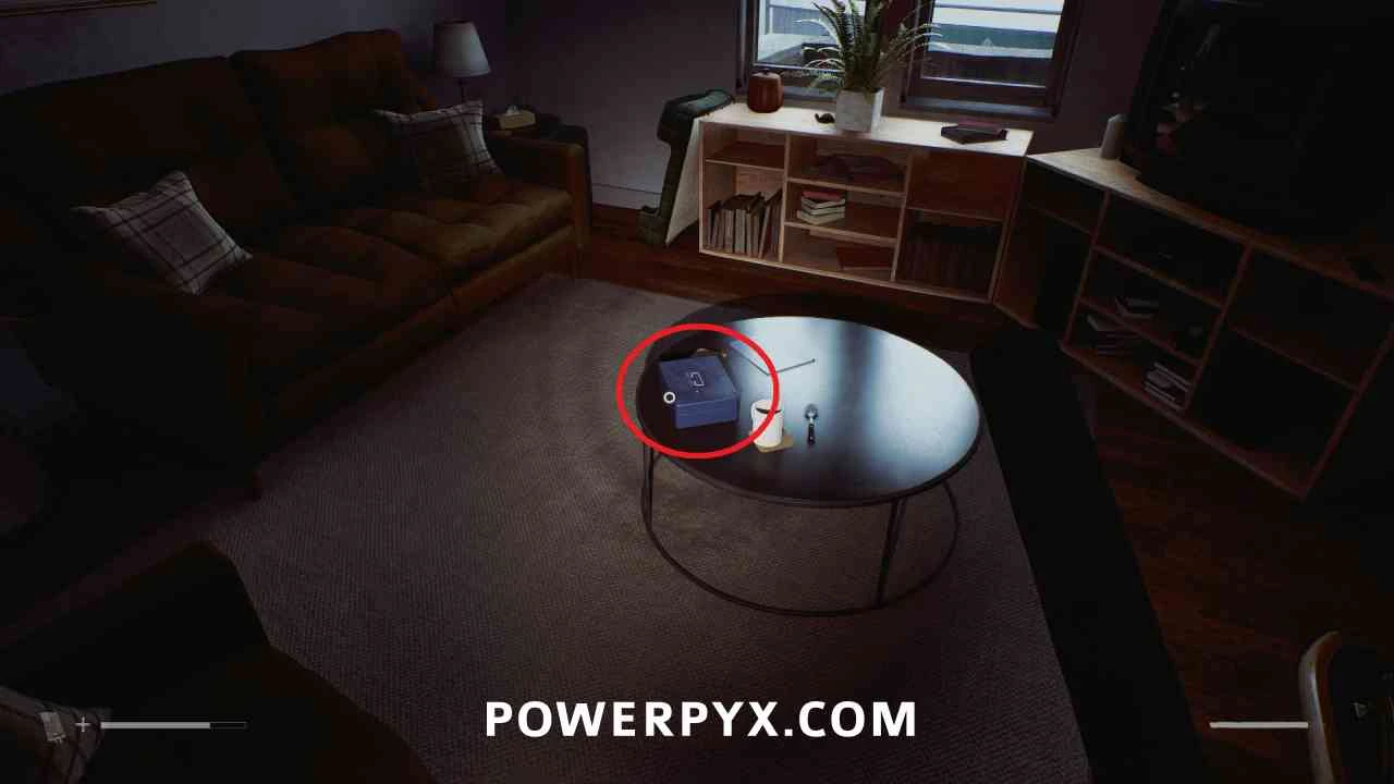 Blue resource container on Farrow Street apartment coffee table