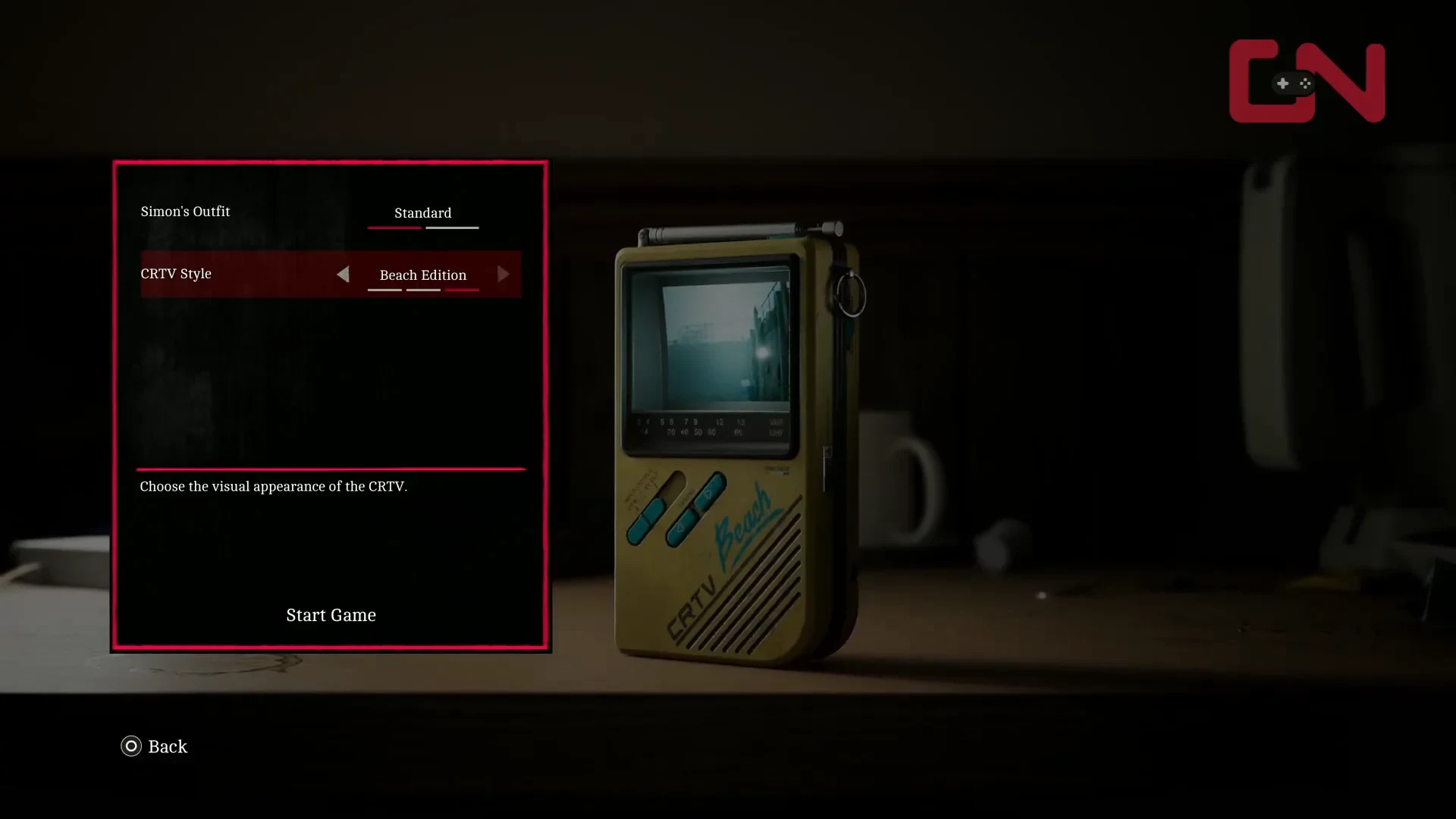 The game cosmetic screen with Simon&rsquo;s Outfit and CRTV Style
